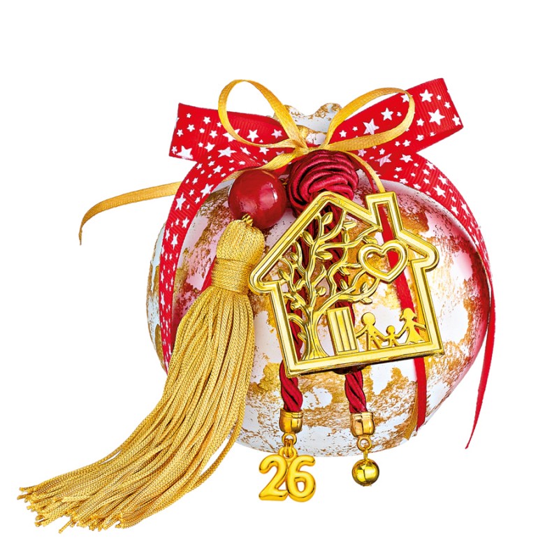 Χριστουγεννιάτικο Επιτραπέζιο Κεραμικό Λευκό-Κόκκινο Γούρι Ρόδι ΕΓ24391