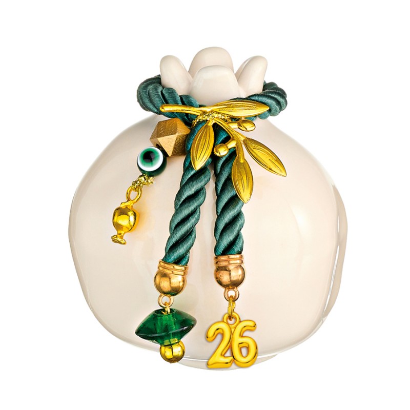 Χριστουγεννιάτικο Επιτραπέζιο Κεραμικό Λευκό-Πράσινο Γούρι Ρόδι ΕΓ24392