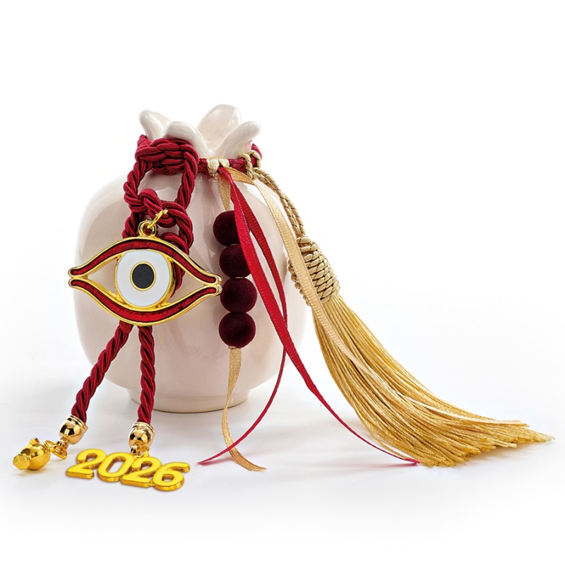 Χριστουγεννιάτικο Επιτραπέζιο Κεραμικό Εκρού Γούρι Ρόδι ΕΓ23394