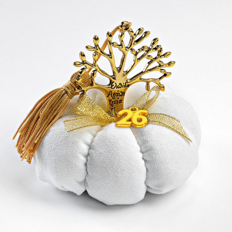 Χριστουγεννιάτικο Υφασμάτινο Λευκό Γούρι Κολοκύθα (10εκ.) ΕΓ21232