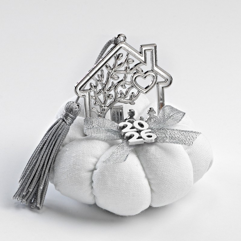 Χριστουγεννιάτικο Υφασμάτινο Λευκό Γούρι Κολοκύθα (10εκ.) ΕΓ21202