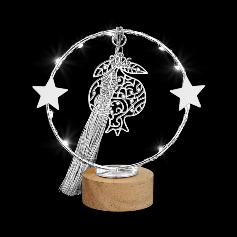 Χριστουγεννιάτικο Επιτραπέζιο Γούρι Σε Ξύλινη Βάση Με Φως ΕΓ25154