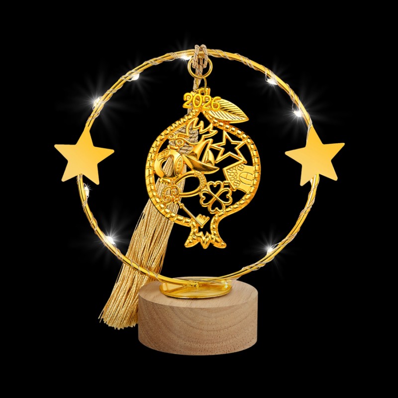 Χριστουγεννιάτικο Επιτραπέζιο Γούρι Σε Ξύλινη Βάση Με Φως ΕΓ25175