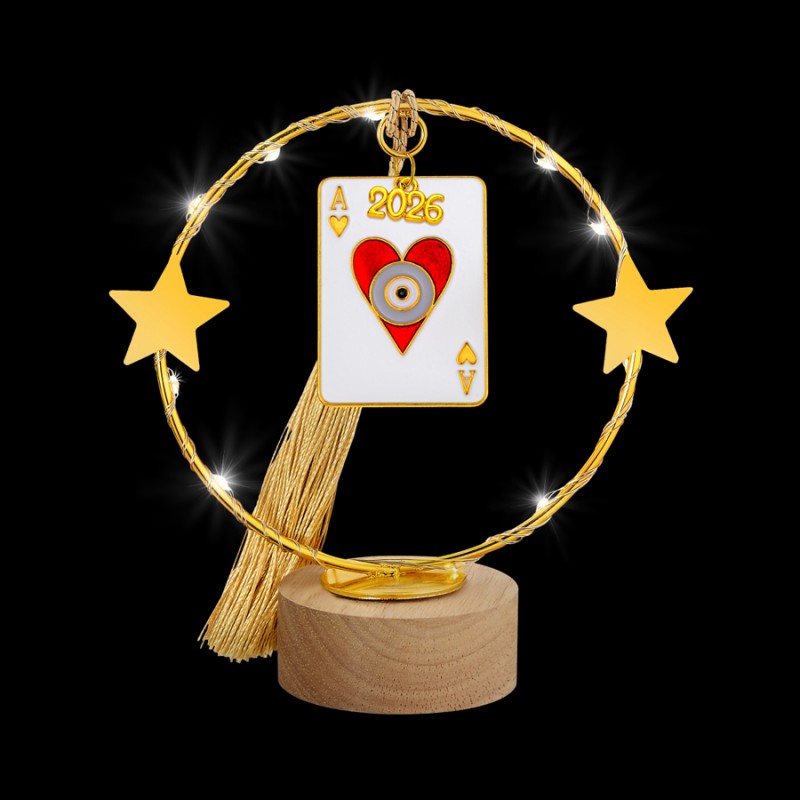 Χριστουγεννιάτικο Επιτραπέζιο Γούρι Σε Ξύλινη Βάση Με Φως ΕΓ25183