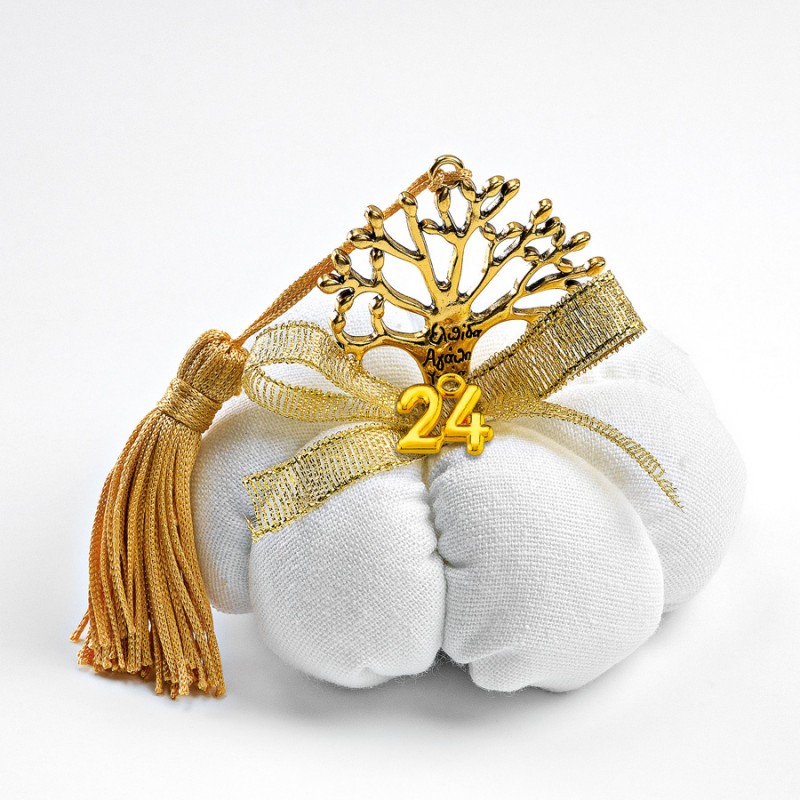 Χριστουγεννιάτικο Υφασμάτινο  Λευκό Γούρι Κολοκύθα (10εκ.) ΕΓ21238