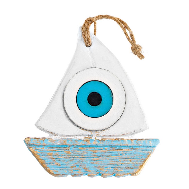 Κεραμικό Κρεμαστό Διακοσμητικό Καραβάκι Λευκό- Γαλάζιο (8.5x9.5εκ.) Μ3742-3