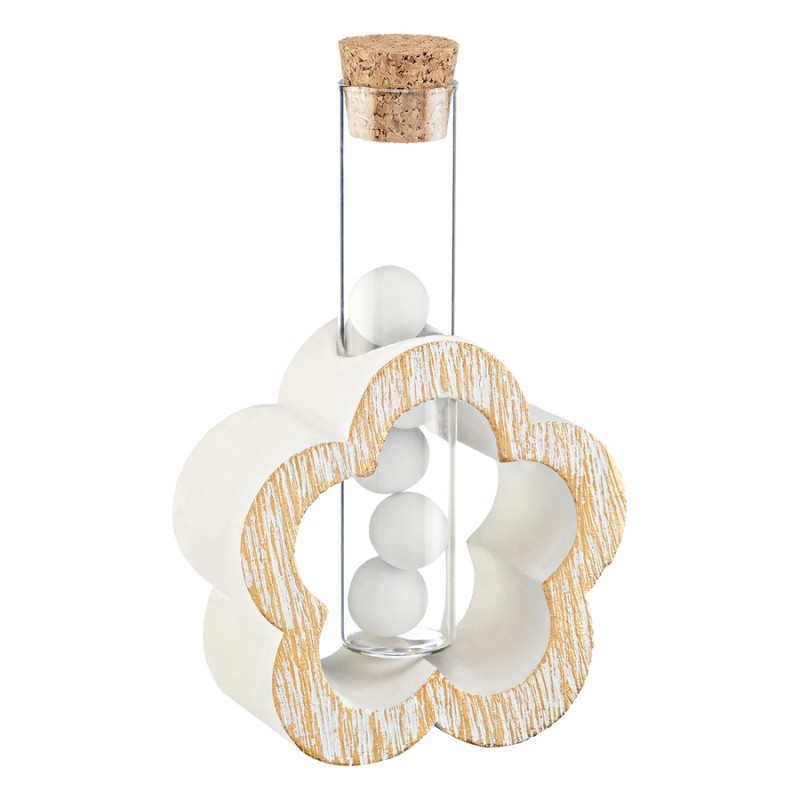 Κεραμική Βάση Λουλούδι Με Γυάλινο Σωλήνα Λευκό- Χρυσό (8.5x14x3.5εκ.) Μ4652-1