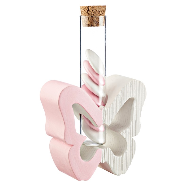 Κεραμική Βάση Πεταλούδα Με Γυάλινο Σωλήνα Λευκό- Ροζ (8.5x14x3.5εκ.) Μ4653-3