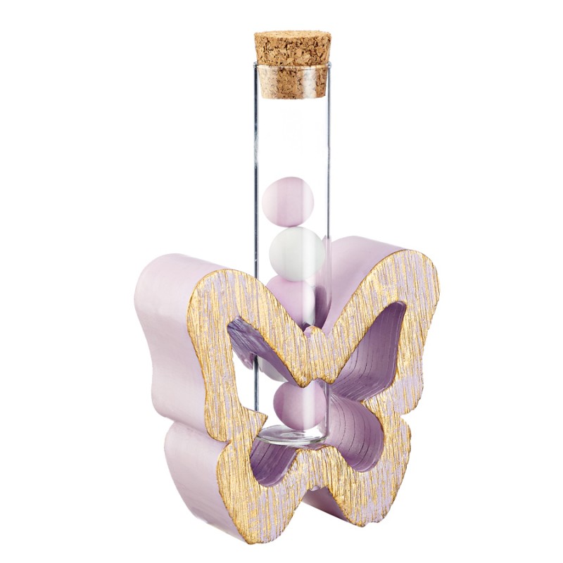 Κεραμική Βάση Πεταλούδα Με Γυάλινο Σωλήνα Λιλά- Χρυσό (8.5x14x3.5εκ.) Μ4653-5