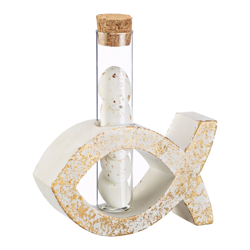 Κεραμική Βάση Ψαράκι Με Γυάλινο Σωλήνα Λευκό- Χρυσό (11.5x14x3.5εκ.) Μ4654-1