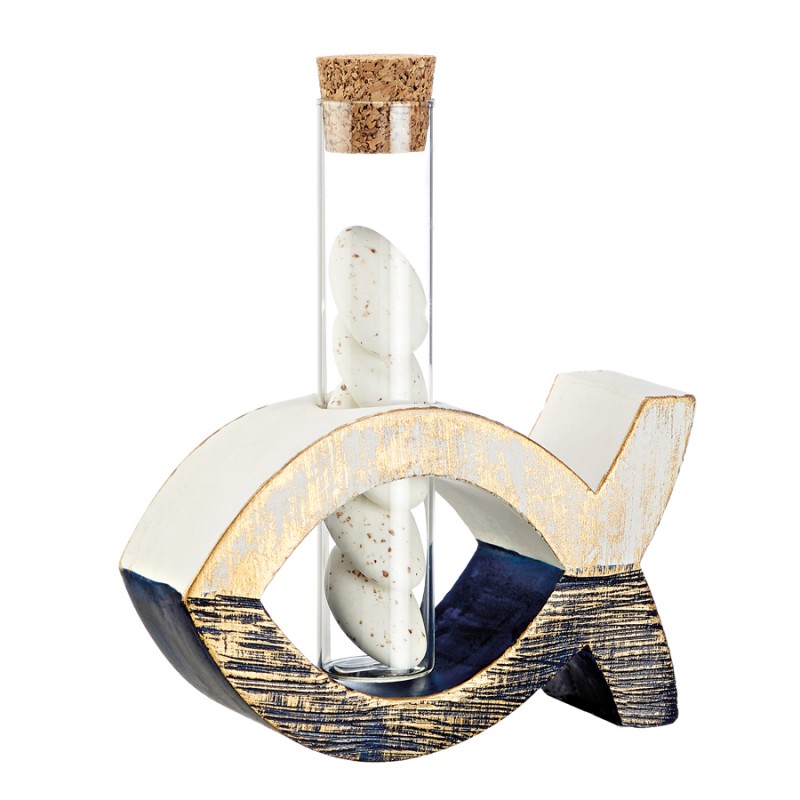 Κεραμική Βάση Ψαράκι Με Γυάλινο Σωλήνα Λευκό- Μπλε (11.5x14x3.5εκ.) Μ4654-3