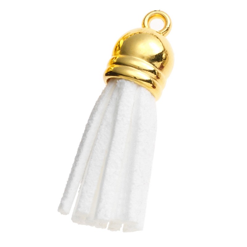 Διακοσμητική Φούντα Σουέτ 3.6εκ. Λευκό- Χρυσό (10τμχ.) Μ8632-1