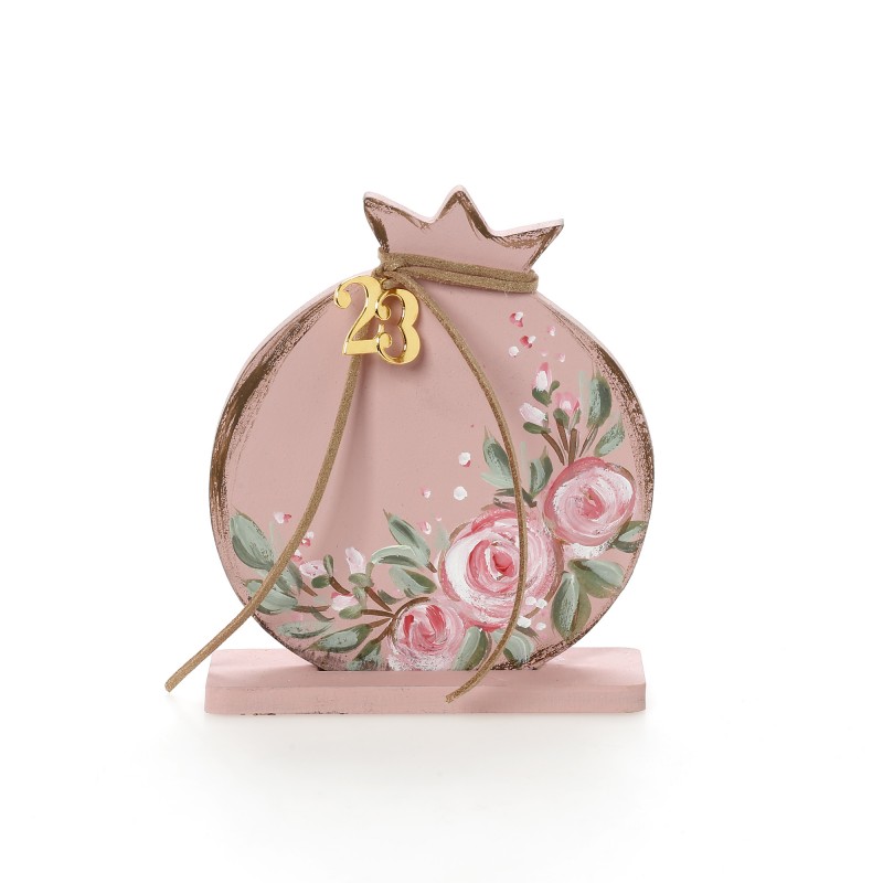 Χριστουγεννιάτικο Ροζ Ξύλινο Γούρι Ρόδι ΧΡ-2303