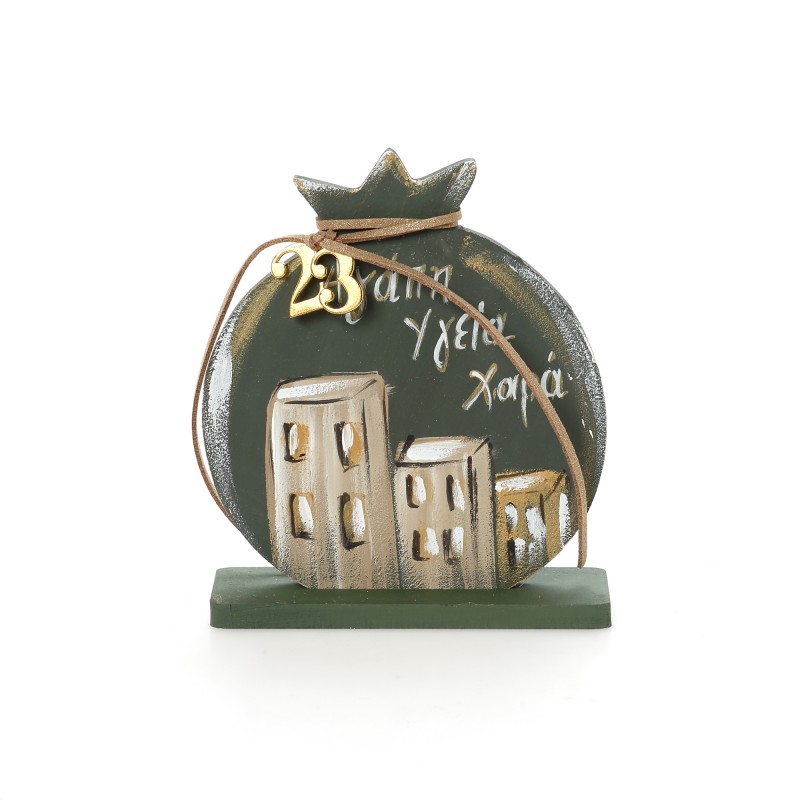 Χριστουγεννιάτικο Πράσινο Ξύλινο Γούρι Ρόδι ΧΡ-2304