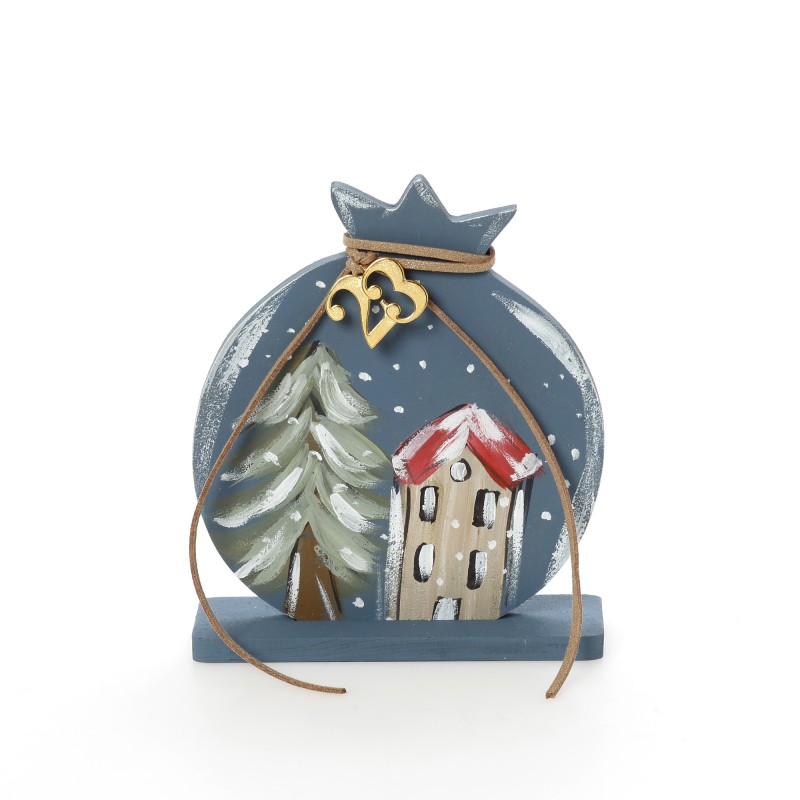 Χριστουγεννιάτικο Μπλε Ξύλινο Γούρι Ρόδι ΧΡ-2305