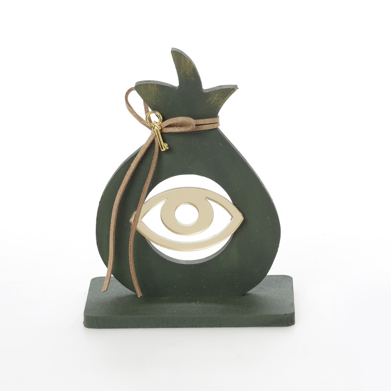 Χριστουγεννιάτικο Πράσινο Ξύλινο Γούρι Ρόδι ΧΡ-2323