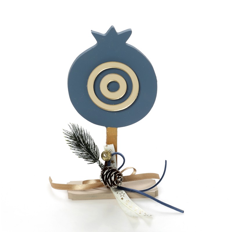 Χριστουγεννιάτικο Ξύλινο Μπλε Γούρι Ρόδι ΧΡ-2336