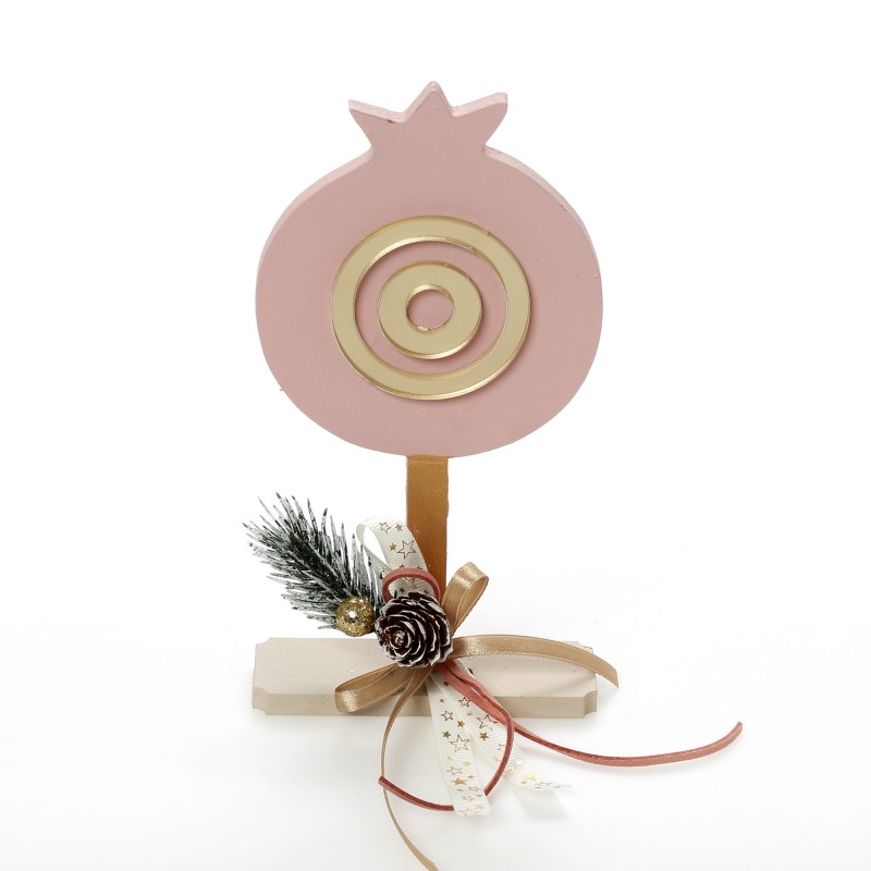 Χριστουγεννιάτικο Ξύλινο Ροζ Γούρι Ρόδι ΧΡ-2340