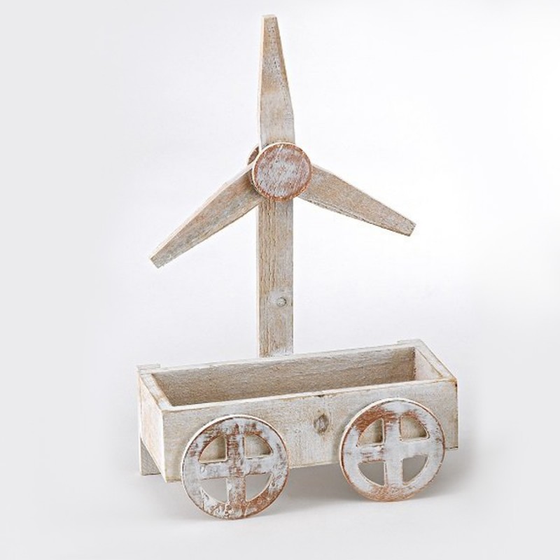 Ξύλινο Vintage Διακοσμητικό Καροτσάκι-Μύλος 17568