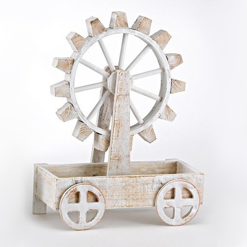 Ξύλινο Vintage Διακοσμητικό Καροτσάκι-Μύλος 17569
