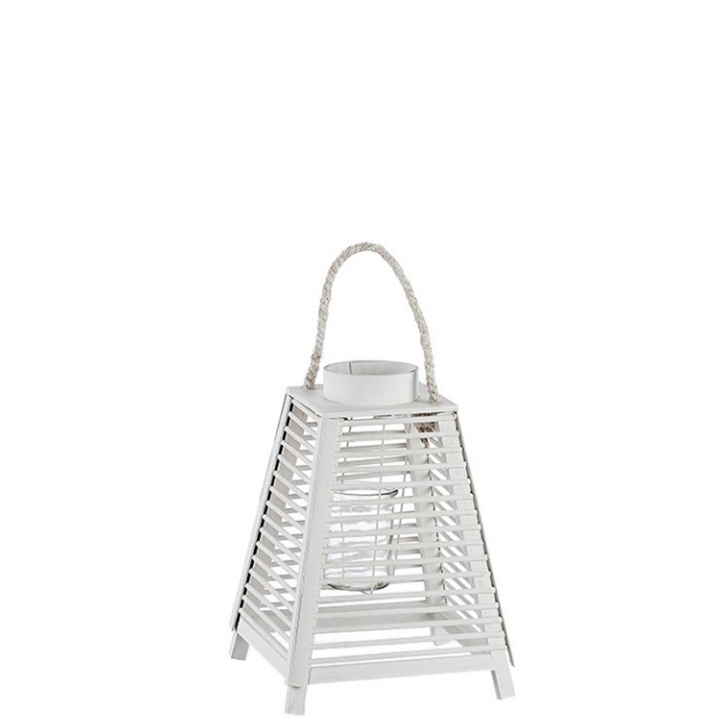 Ξύλινο  Χειροποίητο  Λευκό Φανάρι (30εκ.) 0496.20194