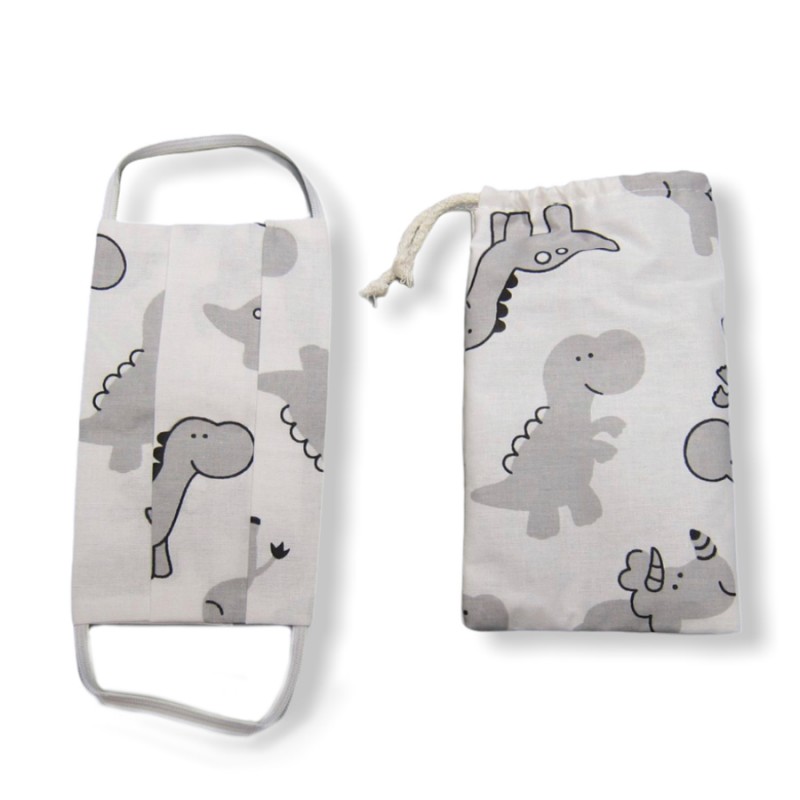 Υφασμάτινες Βαμβακερές Μάσκες  Παιδικές - Δεινόσαυρος (Σετ 2τμχ. με Θήκη) 01-10