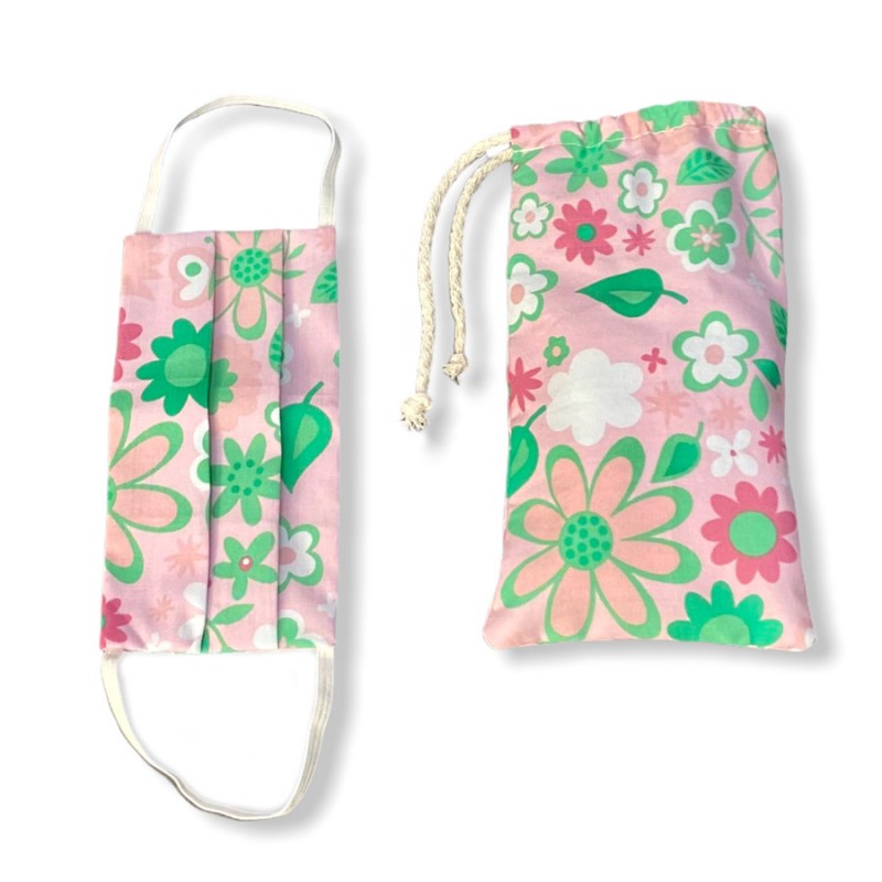 Υφασμάτινες Βαμβακερές Μάσκες  Παιδικές - Φλοράλ (Σετ 2τμχ. με Θήκη) 01-17