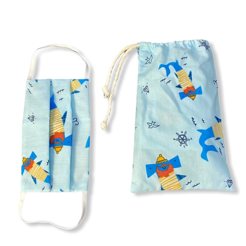 Υφασμάτινες Βαμβακερές Μάσκες  Παιδικές - Καρχαρίας (Σετ 2τμχ. με Θήκη) 01-18