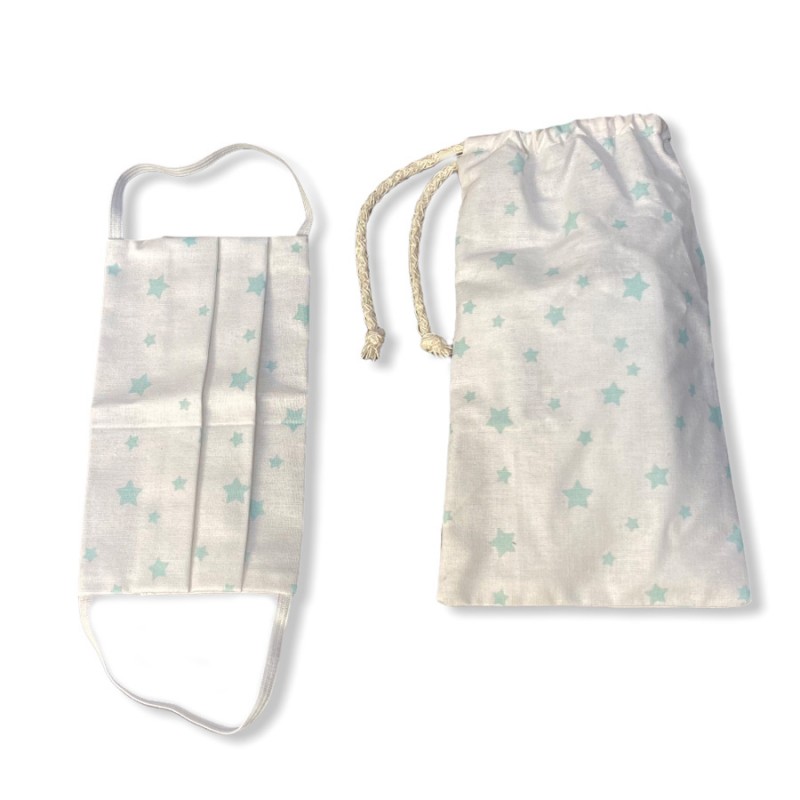 Υφασμάτινες Βαμβακερές Μάσκες  Παιδικές - Αστέρια (Σετ 2τμχ. με Θήκη) 01-21