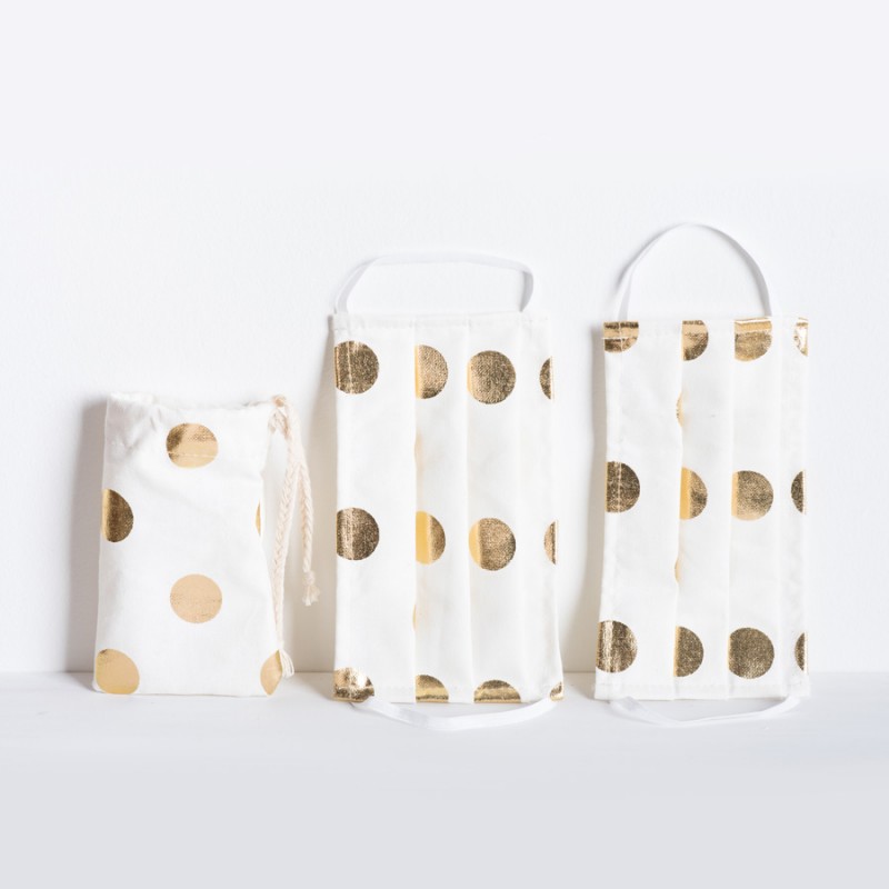 Υφασμάτινες Βαμβακερές Μάσκες  - Χρυσό Πουά (Σετ 2τμχ. με Θήκη) 021