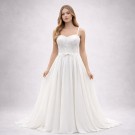 Ιβουάρ Νυφικό Μουσελίνα Με Δαντελένιο Μπούστο (Size 40-42)