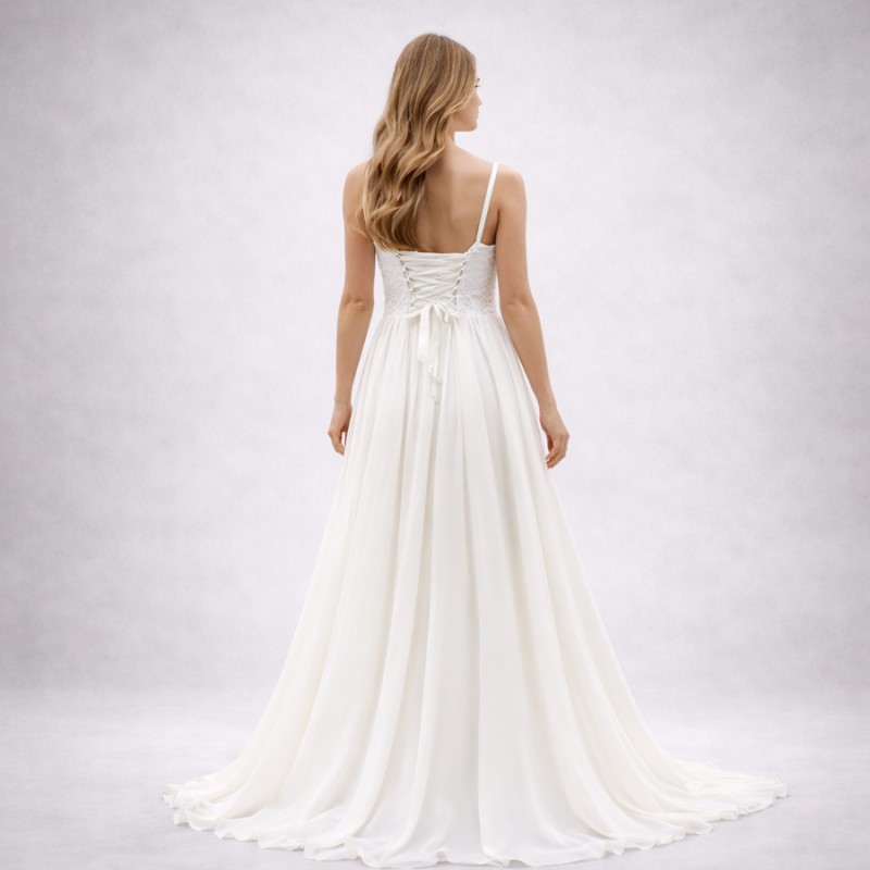 Ιβουάρ Νυφικό Μουσελίνα Με Δαντελένιο Μπούστο (Size 40-42)