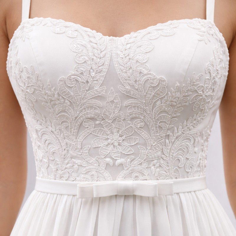 Ιβουάρ Νυφικό Μουσελίνα Με Δαντελένιο Μπούστο (Size 40-42)