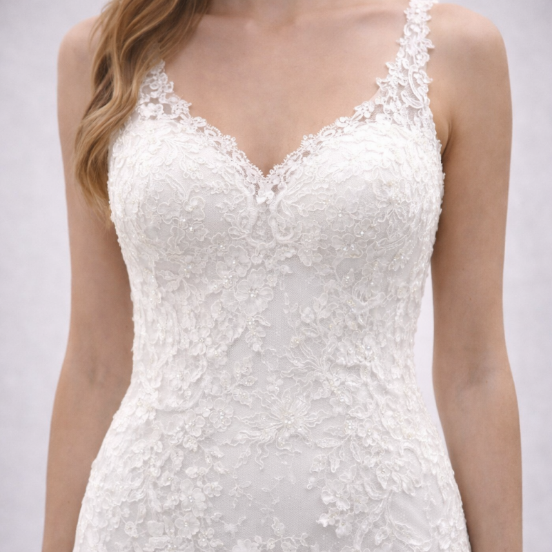 Ιβουάρ Νυφικό Γοργονέ Από Γαλλική Δαντέλα (Size 38-40)