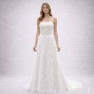 Λευκό Νυφικό Από Γαλλική Δαντέλα Με Ζώνη & Φιόγκο Πίσω (Size 38-40)