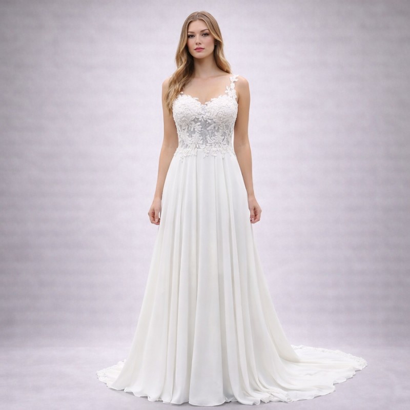 Λευκό Νυφικό Με Δαντελένιο Μπούστο (Size 38-40)