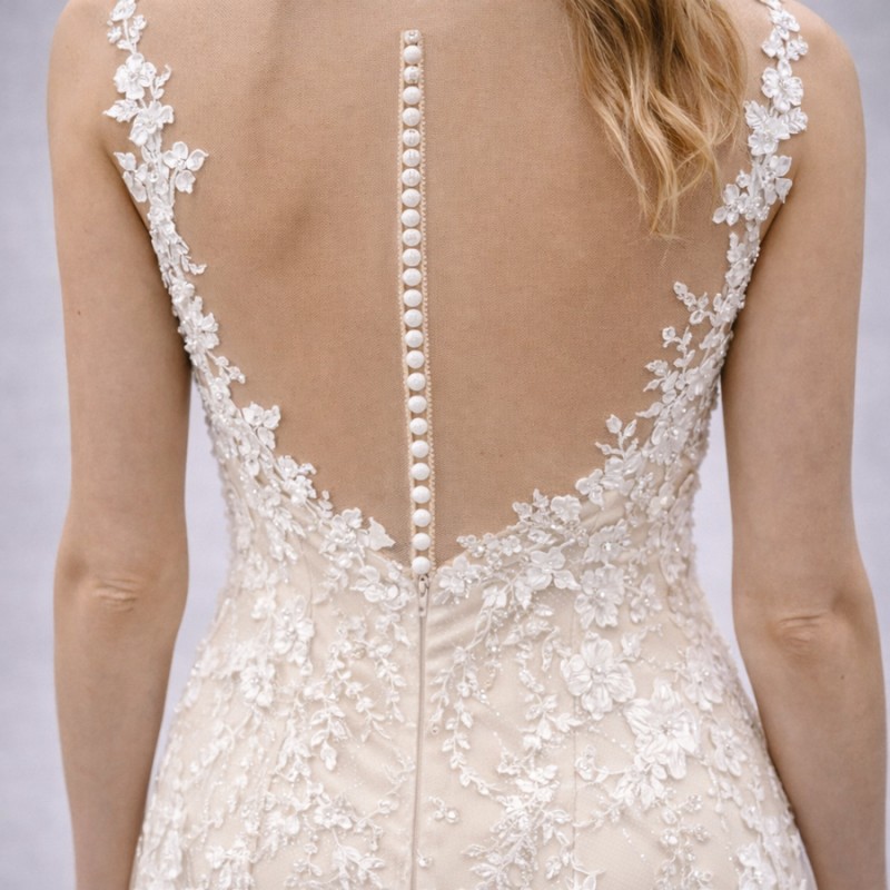 Ιβουάρ Νυφικό Γοργονέ Με Δαντέλα 3D & Διάφανη Πλάτη (Size 38-40)