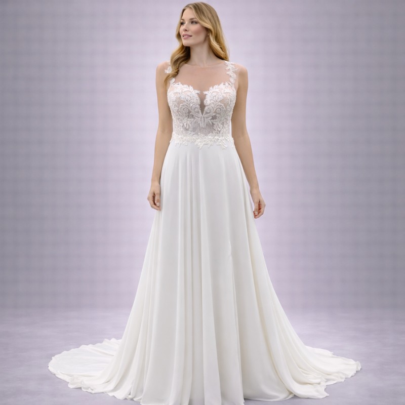 Λευκό Νυφικό Princess Με Μανίκι 3/4 & Διάφανη Πλάτη (Size 38-40)