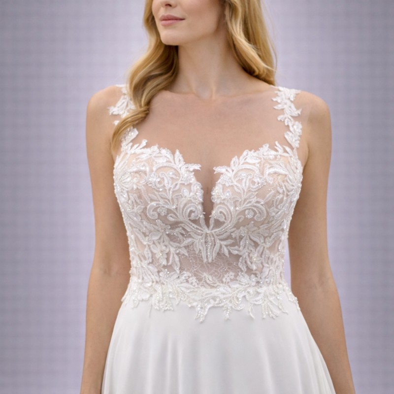 Λευκό Νυφικό Princess Με Μανίκι 3/4 & Διάφανη Πλάτη (Size 38-40)