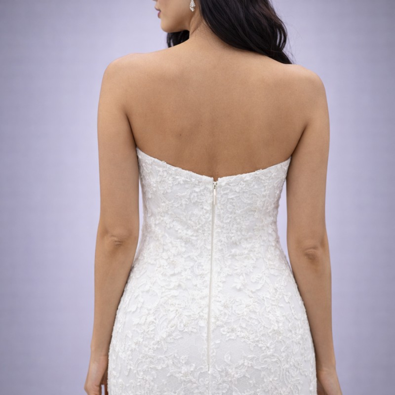 Λευκό Στράπλες Νυφικό Γοργονέ Με Δαντέλα & Ουρά (Size 38-40)