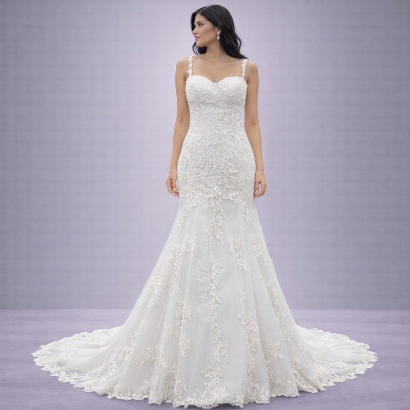 Λευκό Νυφικό Γοργονέ Με Δαντέλα & Τιράντες (Size 38-40)