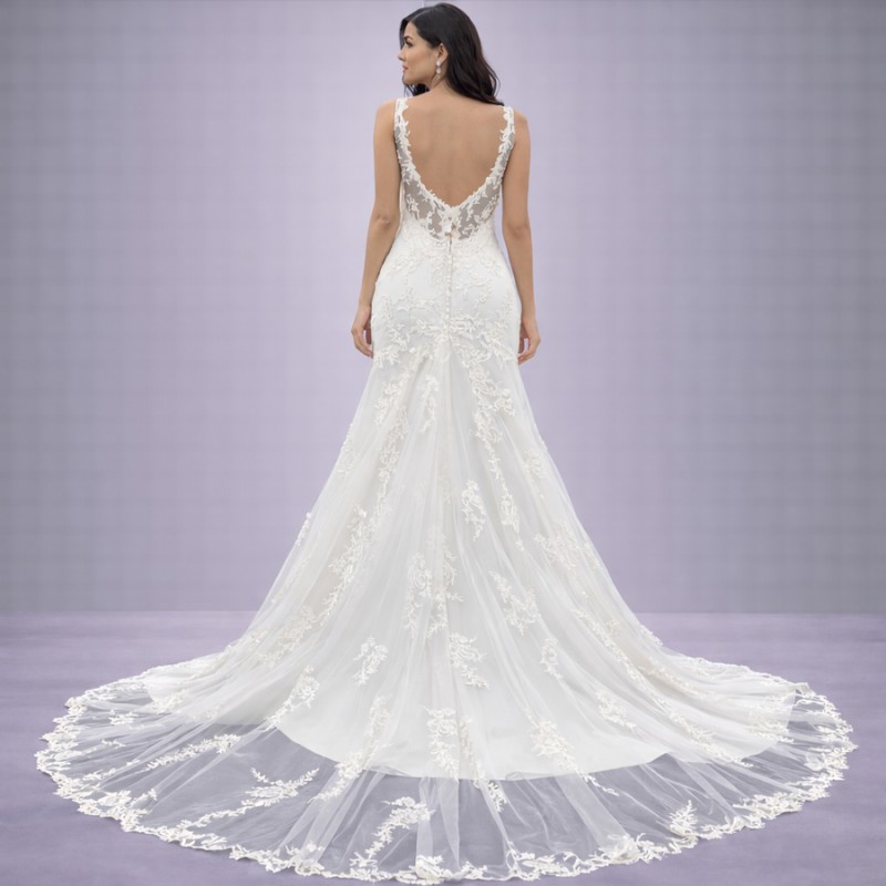 Λευκό Νυφικό Γοργονέ Με Δαντέλα & Τιράντες (Size 38-40)