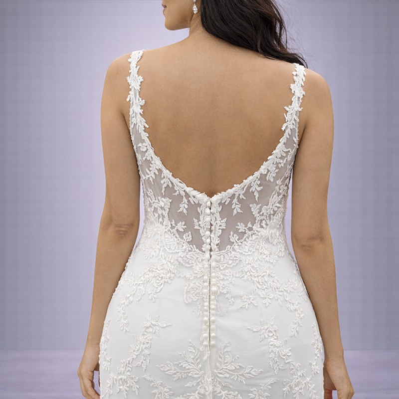 Λευκό Νυφικό Γοργονέ Με Δαντέλα & Τιράντες (Size 38-40)