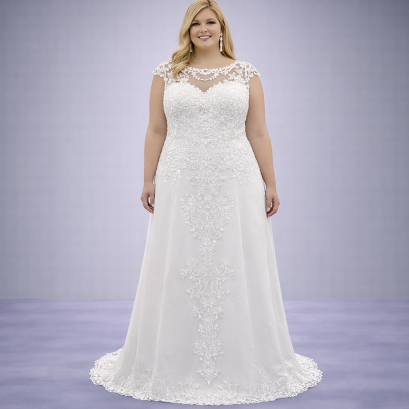 Ιβουάρ Νυφικό Σε Ίσια Γραμμή Με Ανάγλυφη Δαντέλα (Size 52-54)