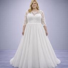 Λευκό Νυφικό Σε Άλφα Γραμμή Με Δαντέλα & Μανίκι 3/4 (Size 48-50)