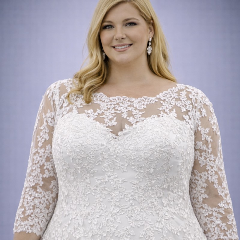 Λευκό Νυφικό Σε Άλφα Γραμμή Με Illusion Λαιμόκοψη (Size 52-54)