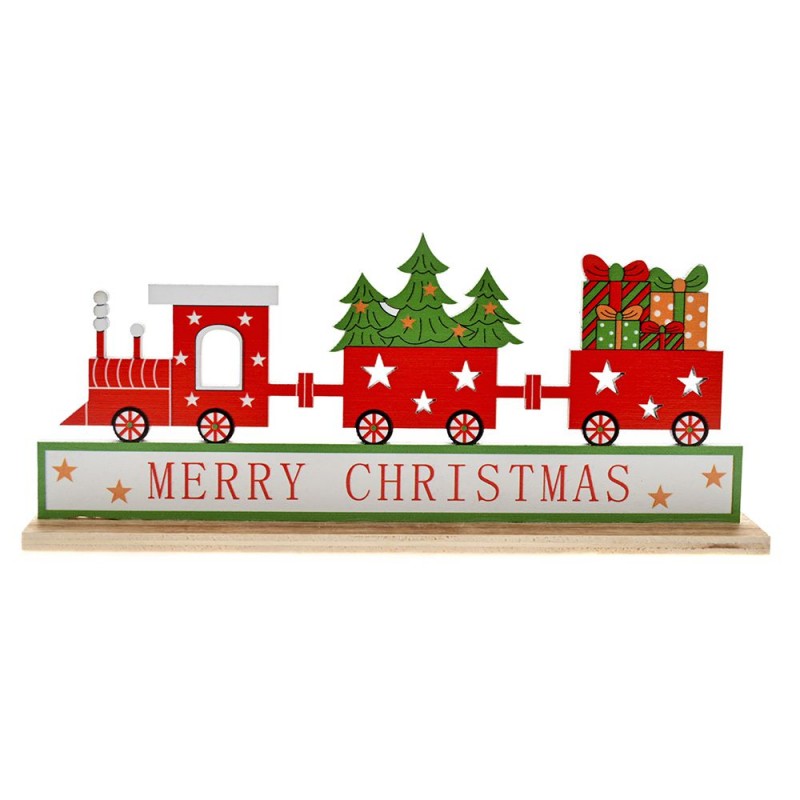 Ξύλινο Τρένο Merry Christmas Σε Ξύλινη Βάση - Σετ 6τμχ. (18.5x4x8εκ.) 79495