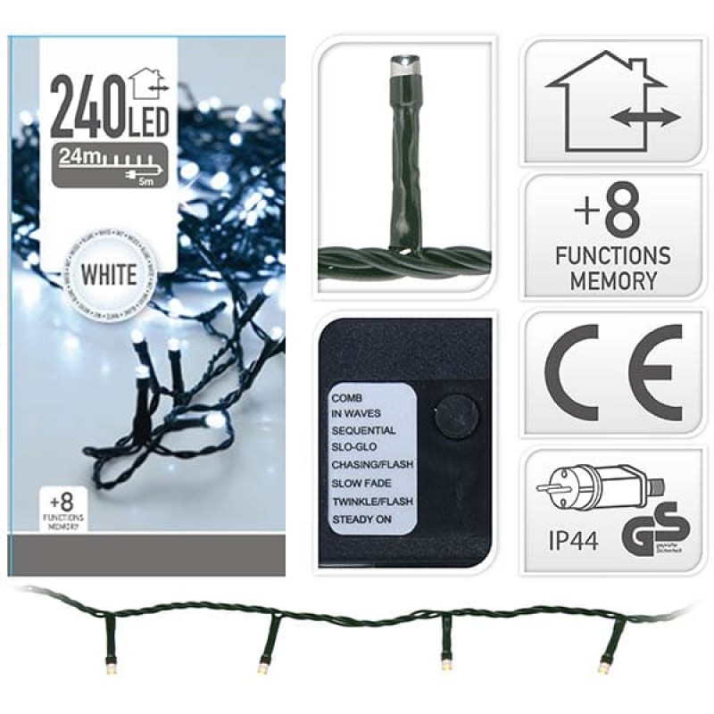 Χριστουγεννιάτικα Φωτάκια Μπαταρίας Λευκό Πάγου/Μαύρο (240led) 259605