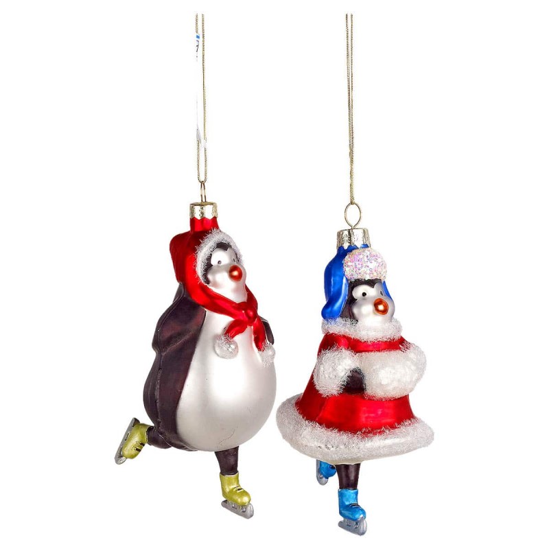 Κρεμαστός Γυάλινος Πιγκουίνος - Σετ 2τμχ. (11,5εκ.) 50384