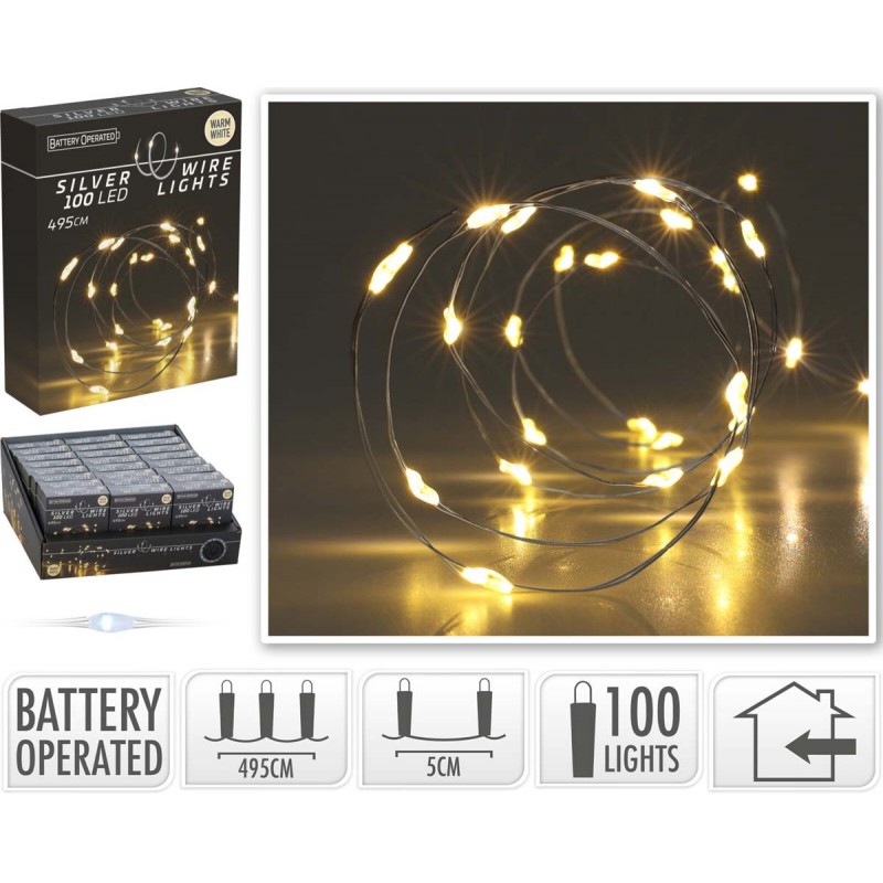 Φωτάκια Σύρματος Silver 100 LED Θερμό Λευκό (4,95m) 665599
